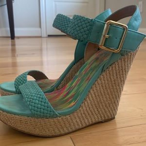Turquoise Wedges Size 8